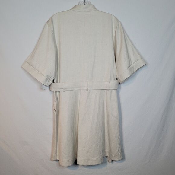 A.L.C. Bryn Belted A-Line Dress Size 14 Ecru Cotton Linen Twill Safari Cargo NWT - Picture 4 of 14